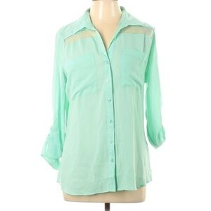 Attention Tab Sleeve Mint Green button down blouse